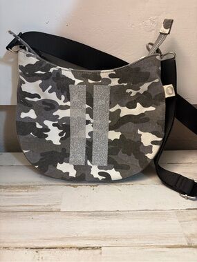 Koala Kanvas bag Gray Camo Crossbody Bag with Silver Glitter Stripes